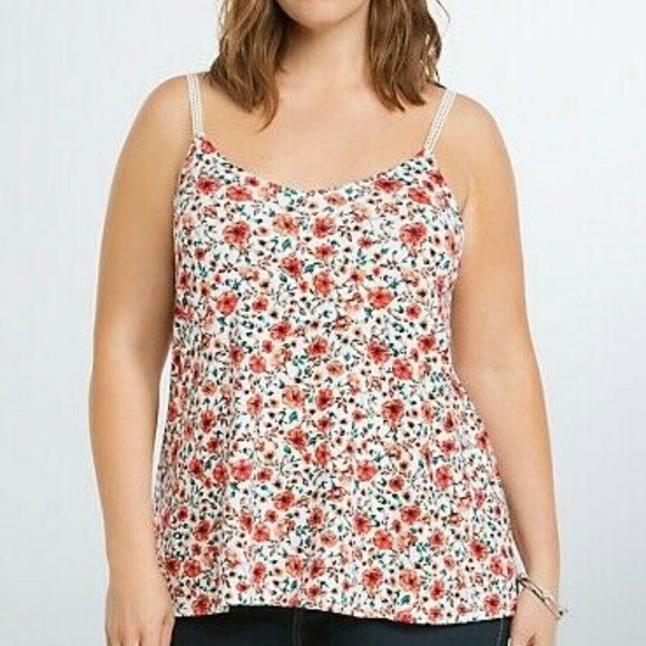 Torrid White Floral Soft Stretchy Boho Crochet Strap Tank - Picture 1 of 9